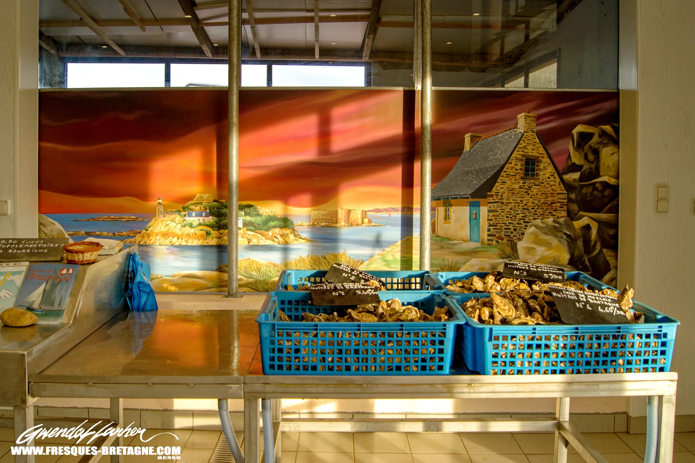 Fresque murale paysage maritime, décoration point de vente d'entreprise à Plouézoch